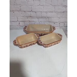 Lidia Bastianich Hand Painted Stoneware Pottery Casserole Dish Red Vines 3 Piece